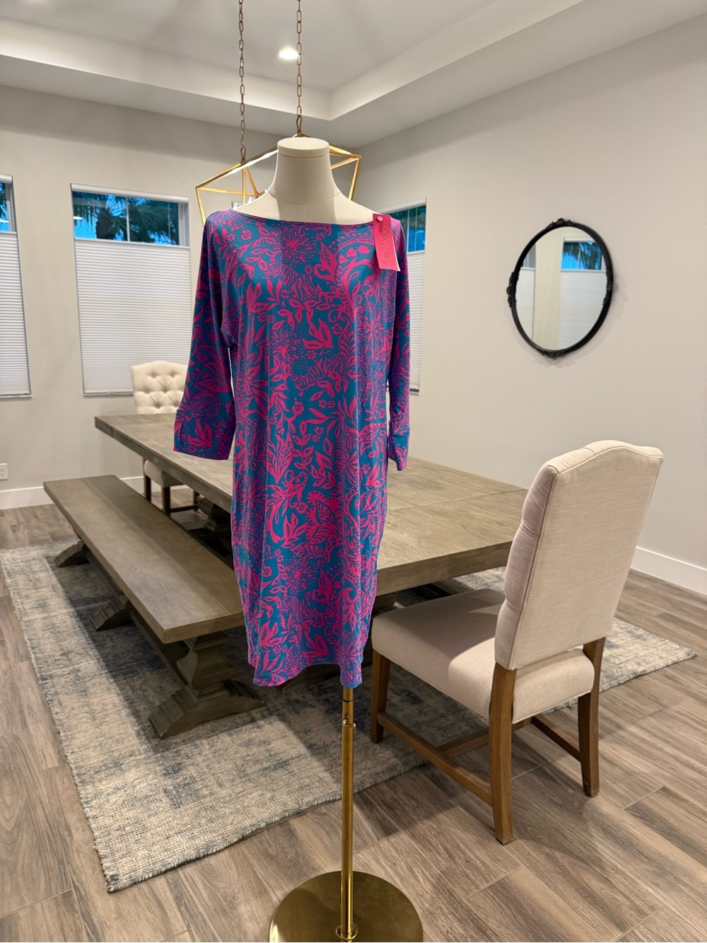 NWT! Lilly Pulitzer Pink & Blue Floral Boatneck Shift UPF/ChillyLilly Dress